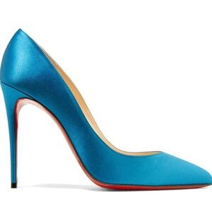 Brand New Christian Louboutin Blue Satin Pigalle Follies Pumps 100